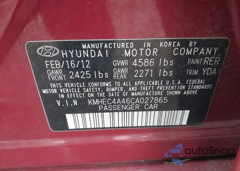 2012 Hyundai Sonata Hybrid from USA, damaged, VIN KMHEC4A46CA027865